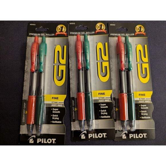 3-Pilot G2 Retractable Fine Point 0.7mm Premium Gel Pens Red & Green - Picture 1 of 2